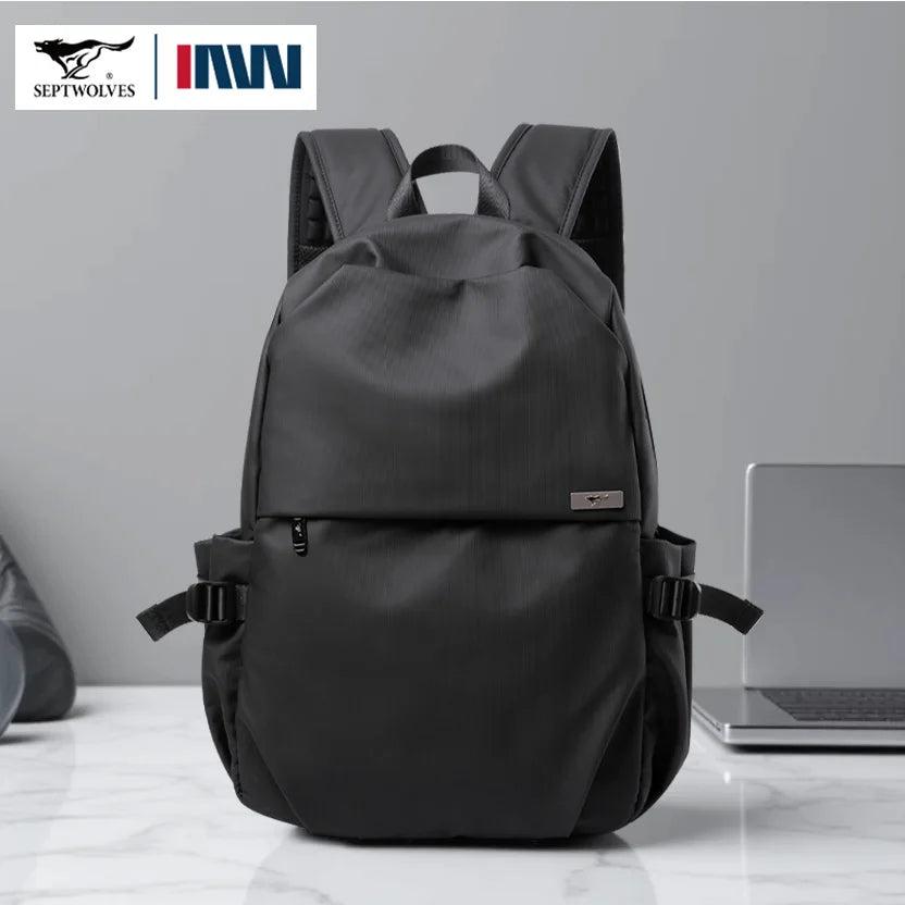 Septwolves Black Large Lapacity 16 Inch Laptop Backpack Man Women Leisure Business Waterproof PVC Leather School Bag Rucksack