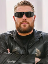 Dark Sunglasses for Men Wrap Around Sunglasses for Big Heads Men UV400 Protection glasses W8005