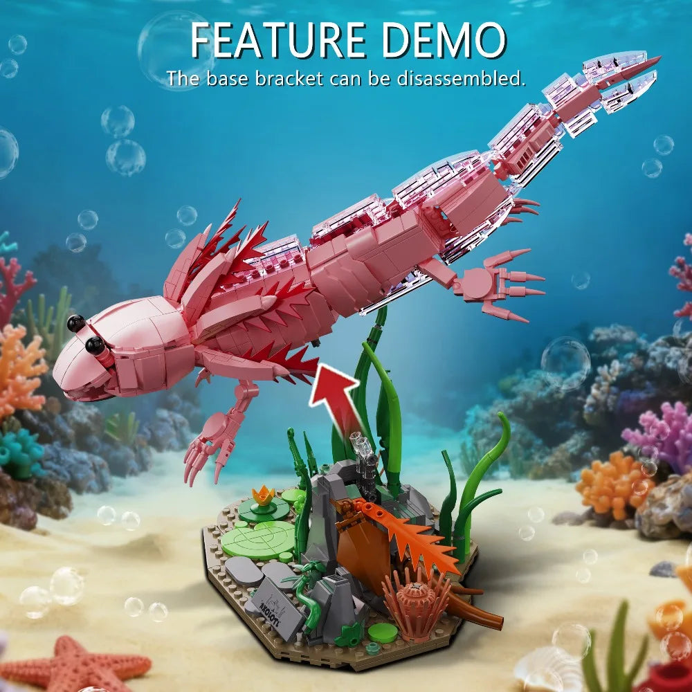 998PCS Creative Aquatic Amphibian Axolotl Model Building Blocks Construction Bricks Toy Gift For Adult