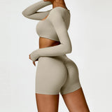 2-Piece Women's High-Waist Yoga Set – Seamless Long Sleeve Workout Suit