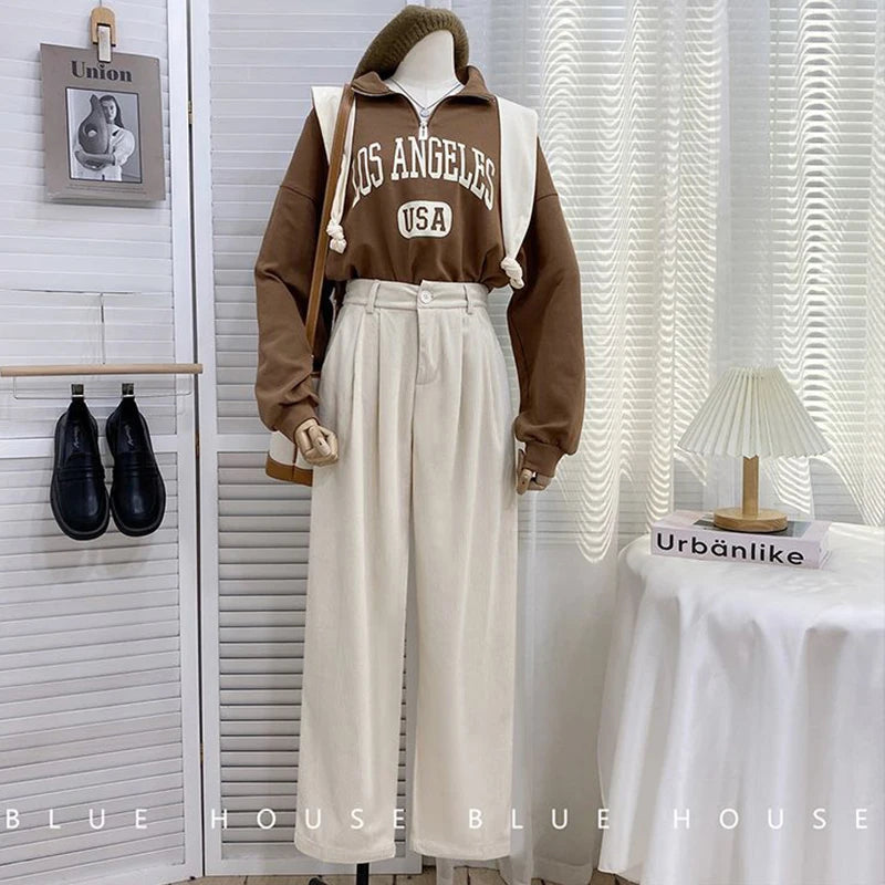 Women's High-Waist Corduroy Wide-Leg Pants