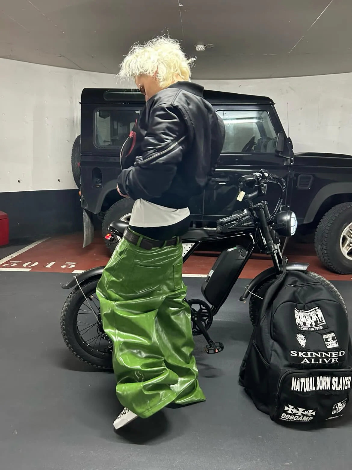 Olive Green PU Leather Wide Leg Pants — Men's Y2K Streetwear Trousers