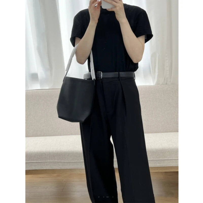 25 year new cowhide lychee pattern single shoulder commuting versatile large capacity bucket bag