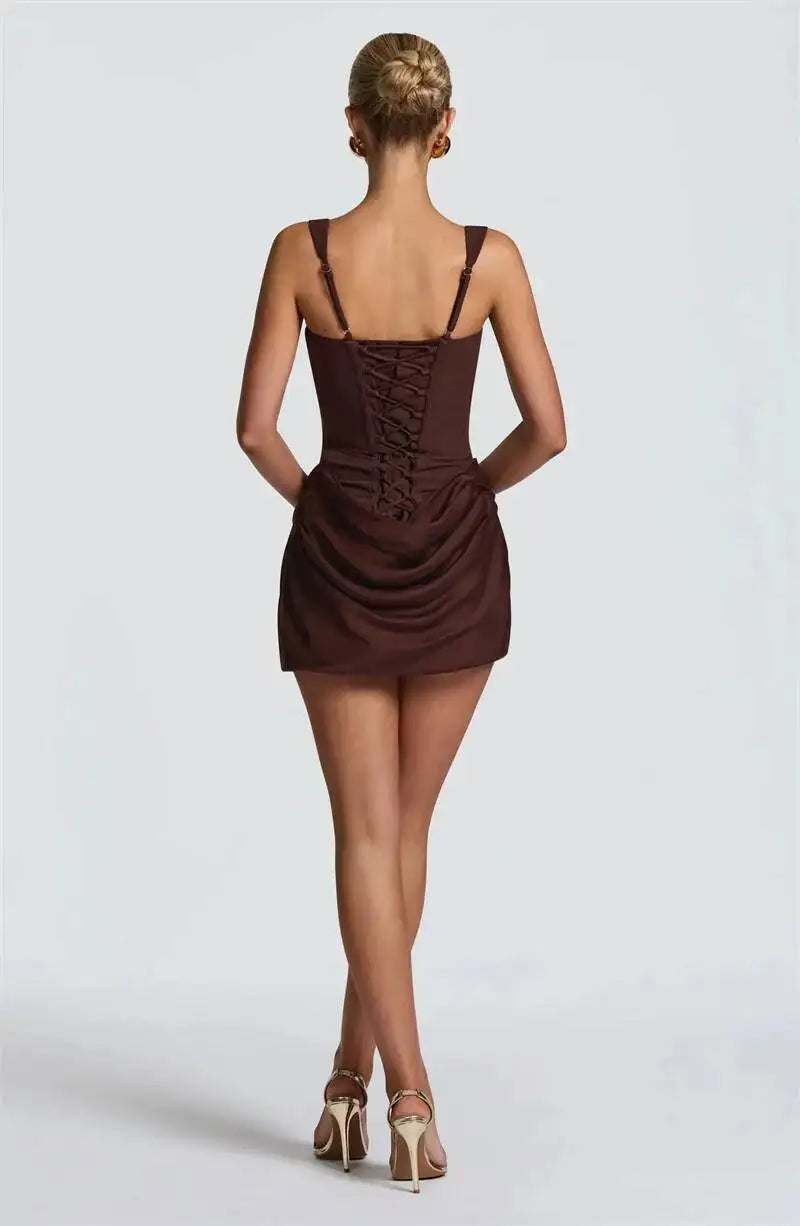 Elegant Backless Ruched Mini Dress | Chic Square Collar Club & Party Wear