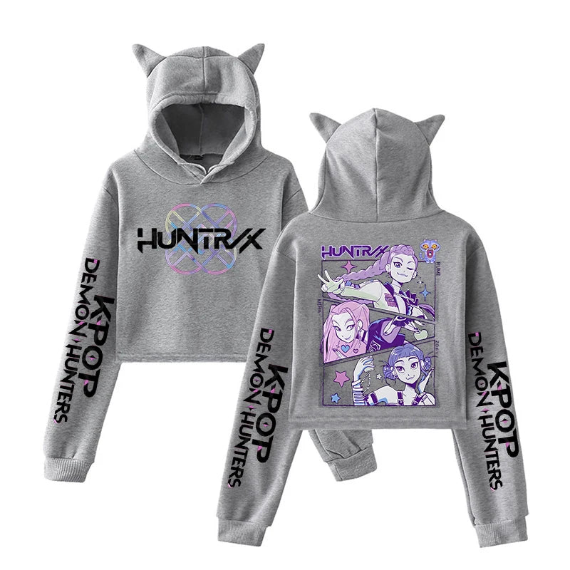 Anime Cat-Ear Cropped Hoodie | K-Pop Inspired Streetwear