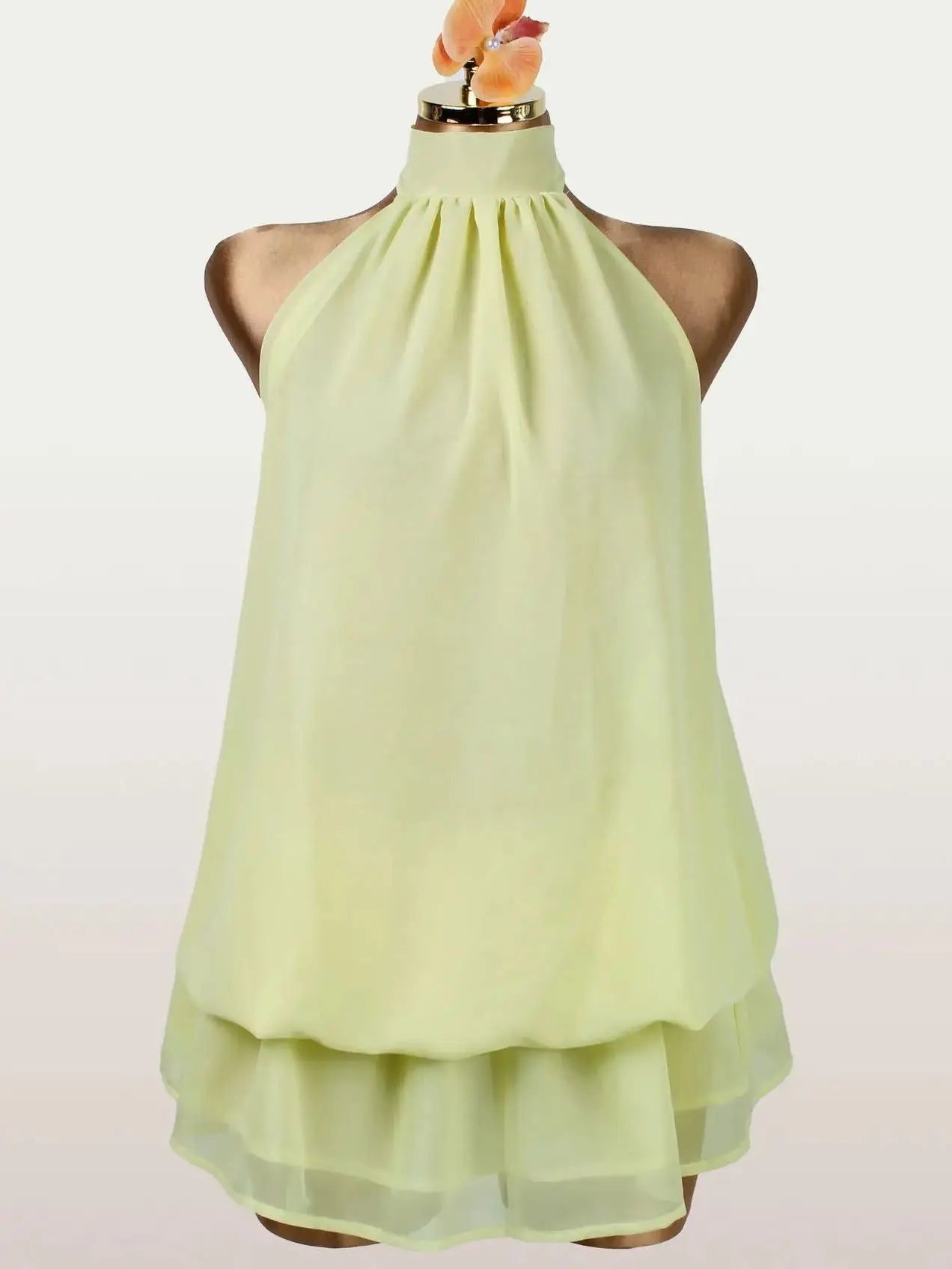 Women's High-Neck Sleeveless Layered Chiffon Mini Dress