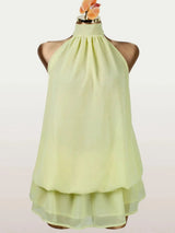 Women's High-Neck Sleeveless Layered Chiffon Mini Dress