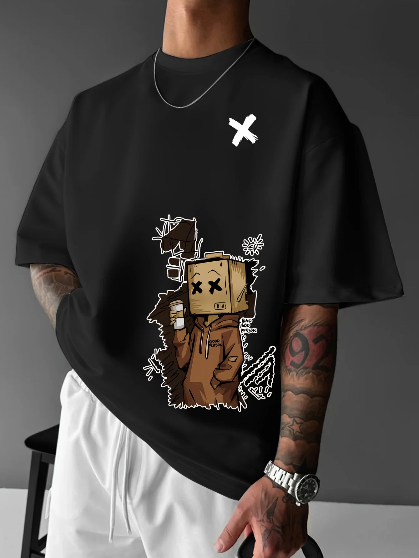 Men's Pure Cotton Graffiti Print Loose Fit Casual T-Shirt