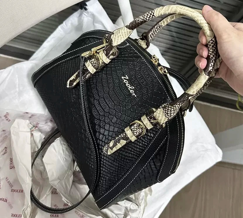 ZOOLER Women First Cow Genuine Leather Handbag Elegant Single Shoulder Bag Business Women Large Purses Saddle Black New#YC336