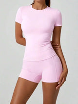 Women's Sculpting Sports Short Sleeve & High-Waist Shorts Set