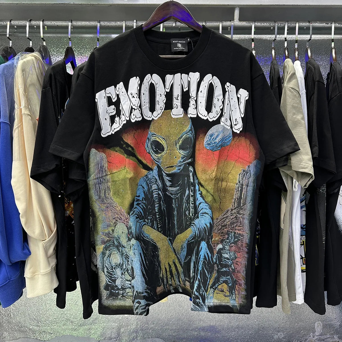 MIXED EMOTION Oversized Cotton Rhinestone T-Shirt