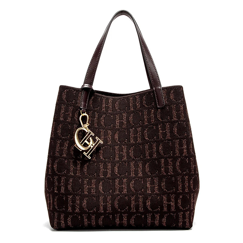 Trendy Solid-Color Women's Bucket Bag - Large Capacity Letter Print Design with Detachable Strap  Inner Card Pockets