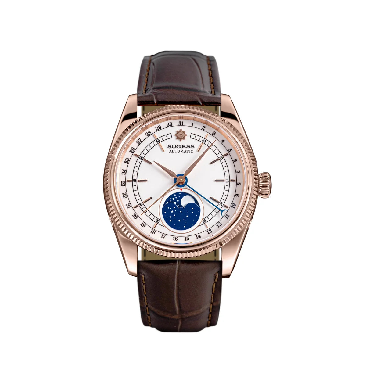 Sugess 40mm Watch of Men Moonphase Automatic ST2108 Movement Sapphire Crystal Mechanical Wristwatches Waterproof Date S452