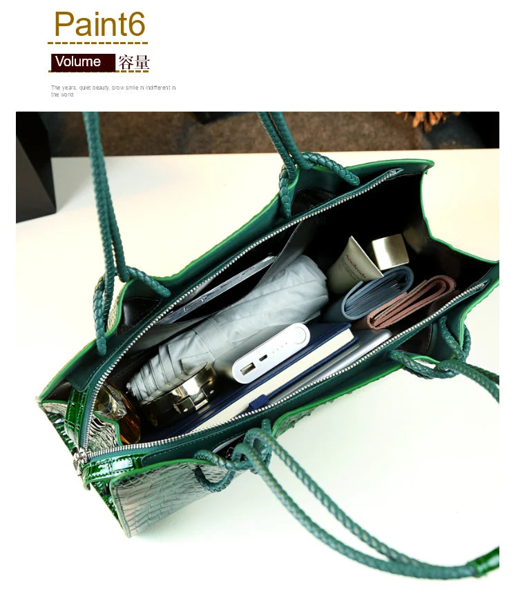 Luxury Genuine Leather Women's Bag Red Crocodile Pattern Ladies Handbags Tote Bag Fashion Travel Portable Shoulder Underarm Bags