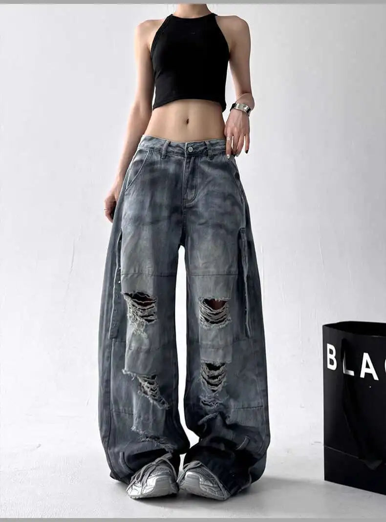 Women's Wide-Leg Distressed Jeans | High Street Style