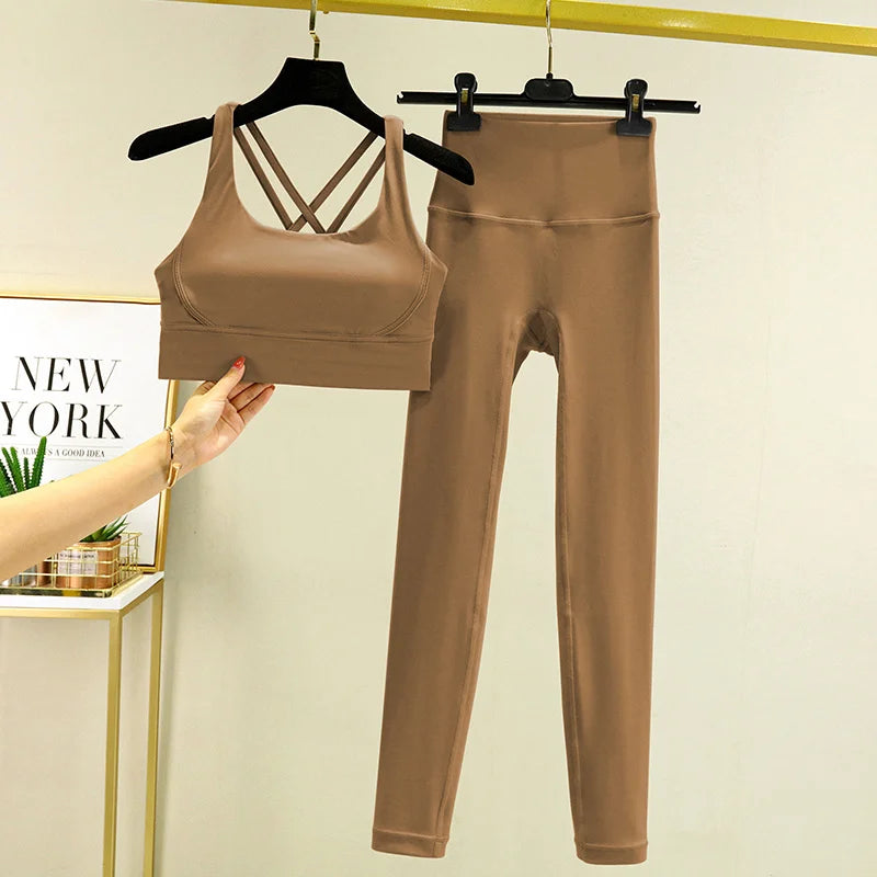 TRY TO BN 2 Piece Yoga Set Women's Tracksuit Sports Bra High Waist Leggings Tummy Control Squat Proof Workout Outfit Gym Clothes