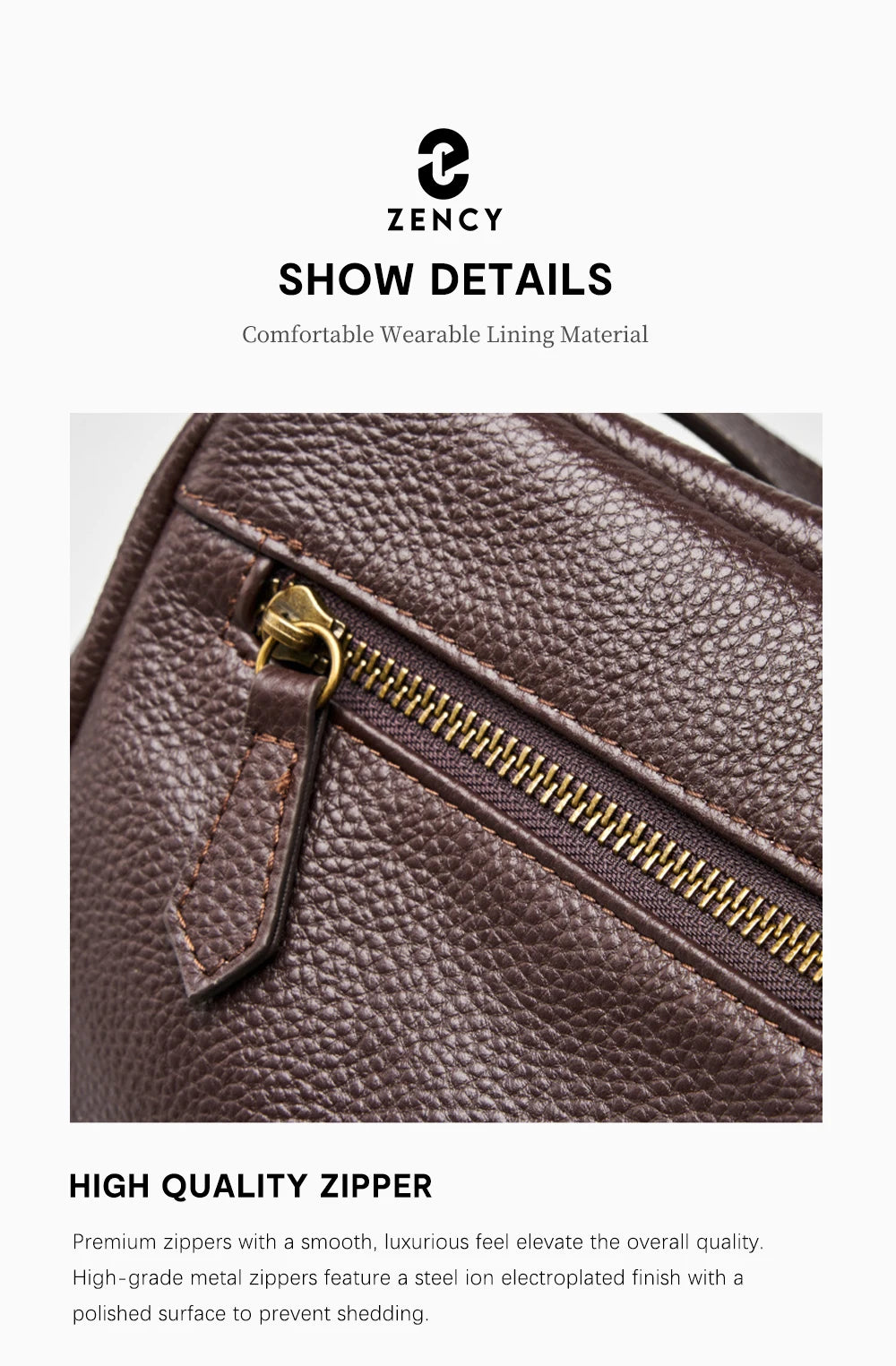 Zency Large Capacity Shoulder Bag Purse Genuine Leather Women's Work Tote Bag Handbag Shopper Bag Pocket For A4 ipad Crossbody