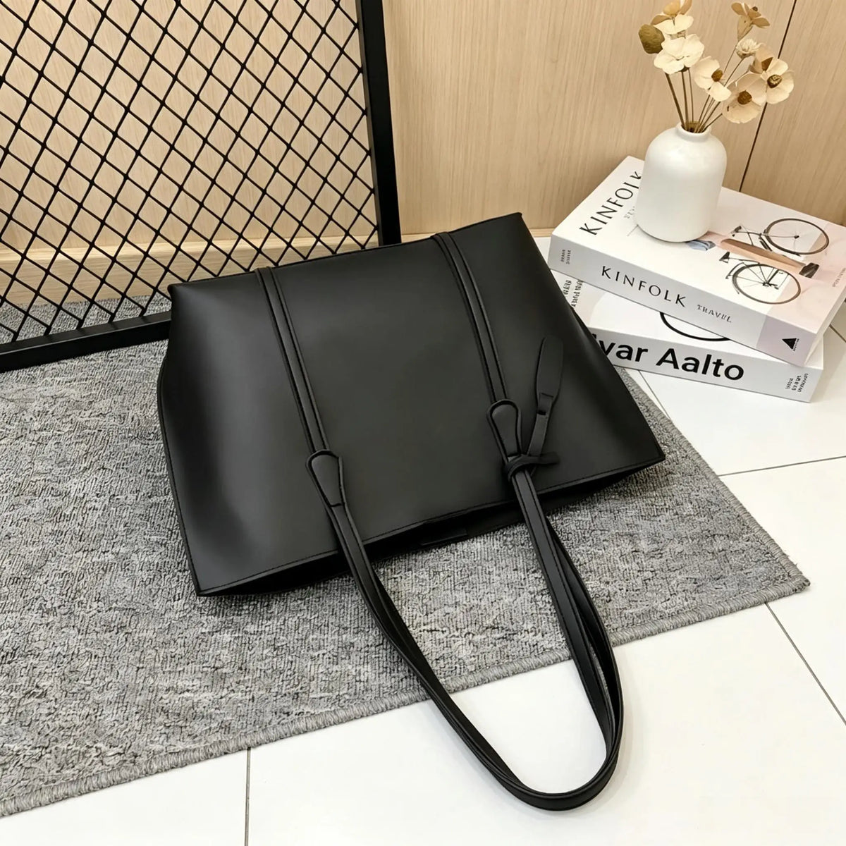 Korean Style Women Soft Leather Tote Bag Large Capacity Versatile Single Shoulder Handbag Purse Casual Daily Shoulder Bag