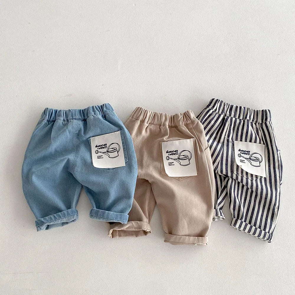 Kids' Striped Casual Denim Trousers