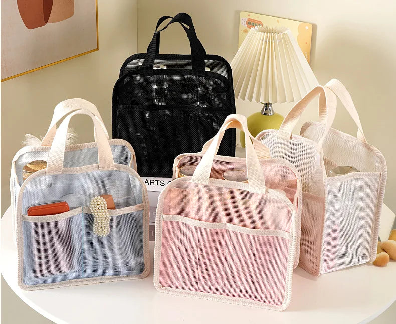 Large Mesh Makeup Bag for Women Portable Breathable Cosmetic Organizer Bag Travel Makeup Pouch with Simple Design