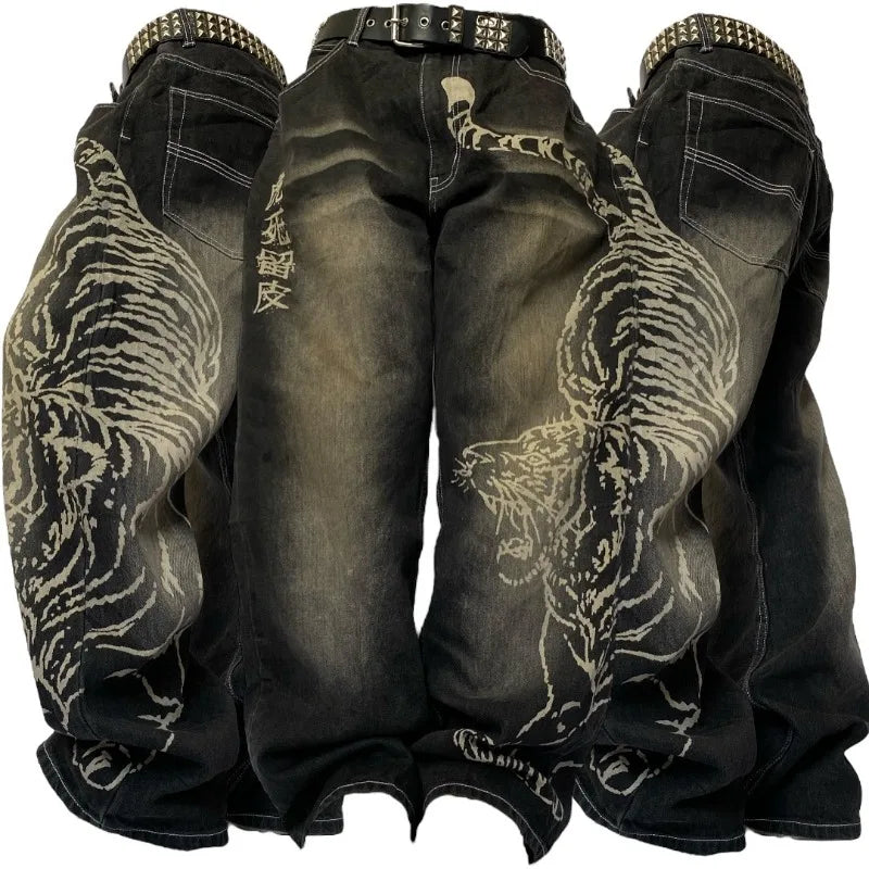 Men's Y2K Wide Leg Printed Baggy Jeans | Vintage Street Style
