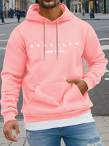 Men's Autumn and Winter Casual Fashionable Loose Brooklyn Classic Letter Printed Long-Sleeved Warm Hooded Pullover
