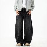 Autumn Retro Structured Split Washed Distressed Curved Jeans with Men's Silhouette Loose Straight Leg Pants Trendy Street Style