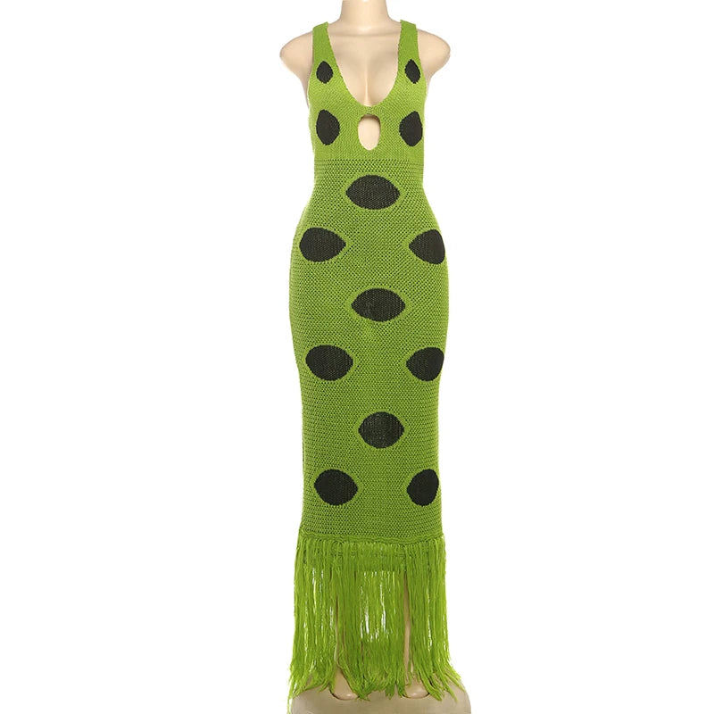 Knitted Tassel Splicing Maxi Dress