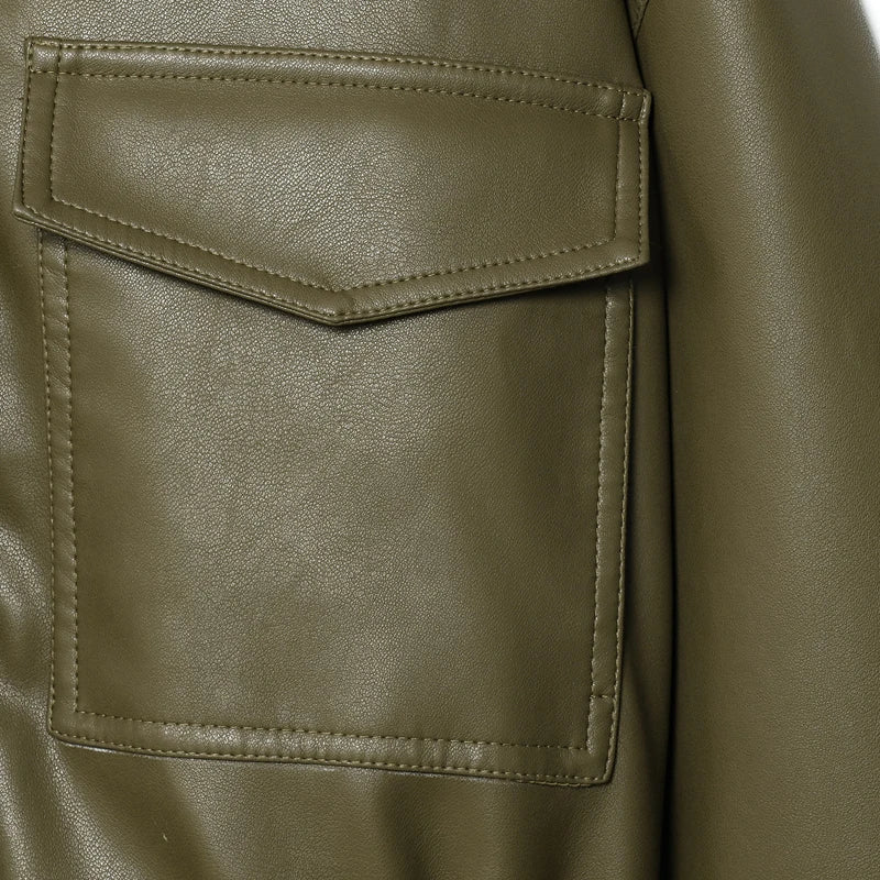 Women's Jacket Faux Leather Jacket Green Women's Demi-Season Jacket Outerwears Women's Autumn New In Coat Windbreaker Streetwear