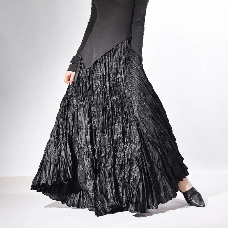 Elegant High-Waist Pleated Maxi Skirt for Women