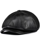 Genuine Leather Octagonal Beret Cap | Men's Cowhide Hat