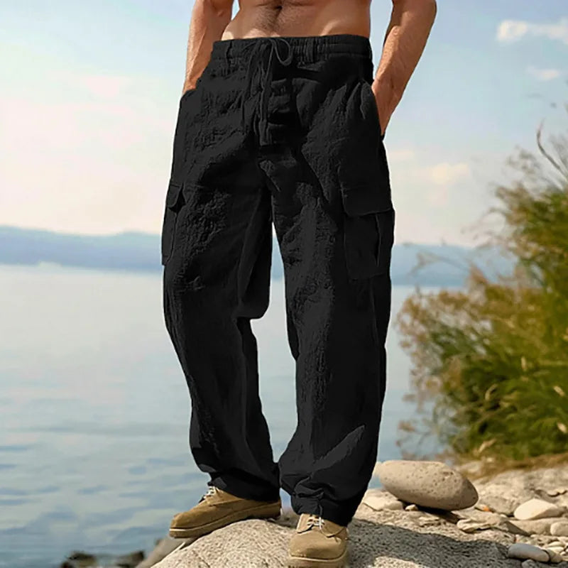 Men's Linen Blend Drawstring Straight-Leg Pants