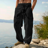 Men's Linen Blend Drawstring Straight-Leg Pants