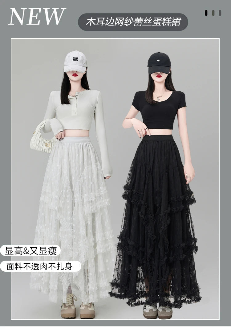 Gothic Lace Trumpet Skirt – Fairycore & Punk Streetwear