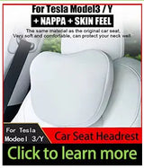 OULEX For Tesla Model 3 Y/Juniper Flocking/Leather Car Seat Neck Pillow Soft Memory Neck Pillow High-Quality Headrest Support