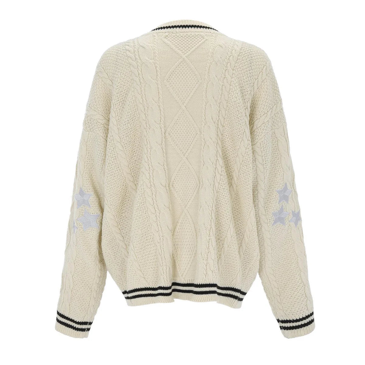 Chic Vintage Star Print Knit Cardigan - V-Neck Aesthetic Preppy Sweater