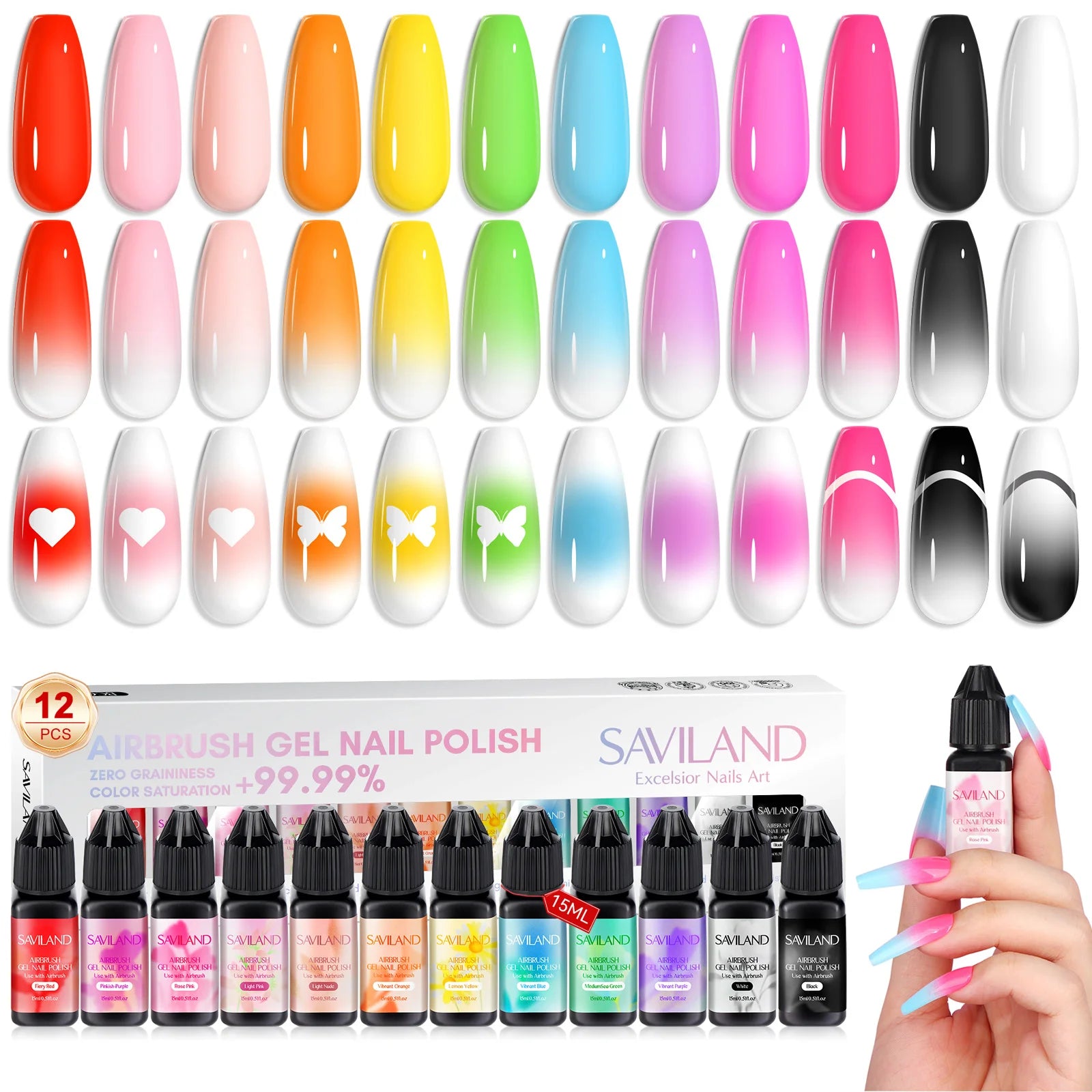 Saviland 12-Color Airbrush Gel Nail Polish Set