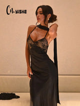 Lace Patchwork Backless V-Neck Dress