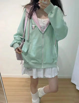 Women's Cat & Floral Print Zip-Up Hoodie