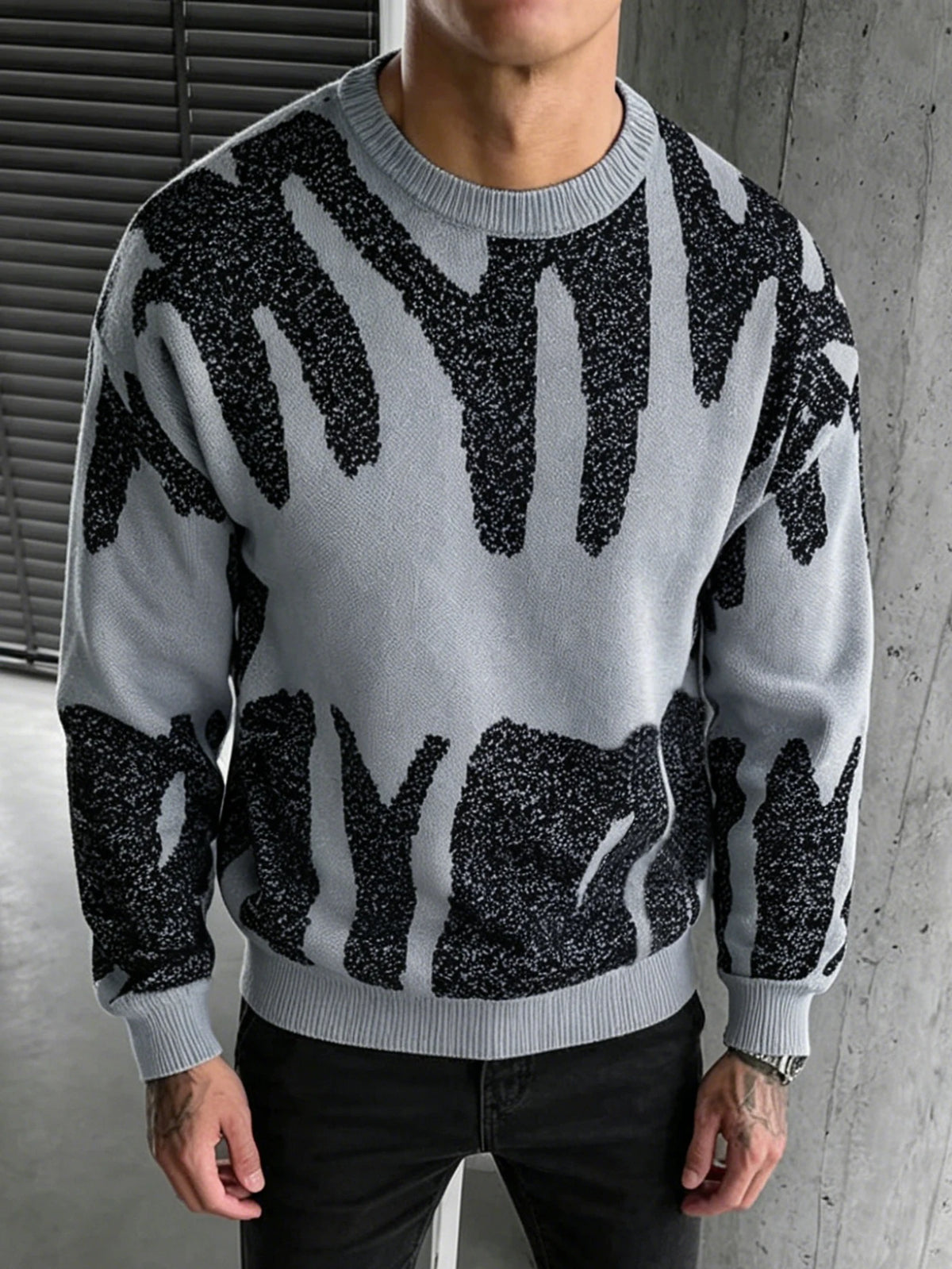 Men's Graffiti Jacquard Crew Neck Knit Sweater