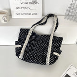 Women Niche Sweet Lace Shoulder Bag Korean Style Vintage Polka Dot Canvas Handbag Large Capacity Multi Pocket Commuting Tote Bag