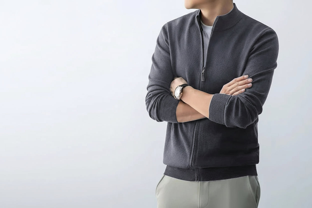 Slim Fit Zipper Cardigan – Premium USA-Made Knit Sweater