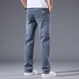 Men's Winter Fleece Thicken Lightweight Business Straight Leg Jeans Solid Color Versatile Slight Elastic Long Pants