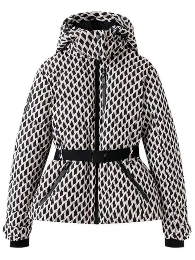 Women's Hooded Winter Parka – Insulated Mid-Waist Jacket with Adjustable Belt