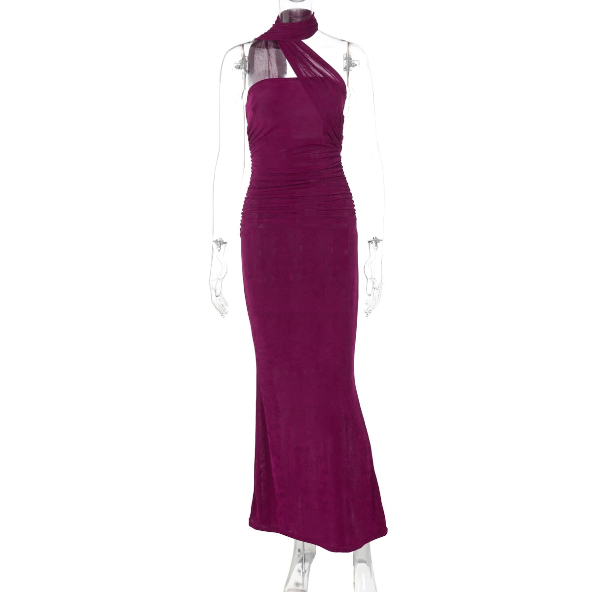 Elegant Halter Ruched Backless Maxi Dress