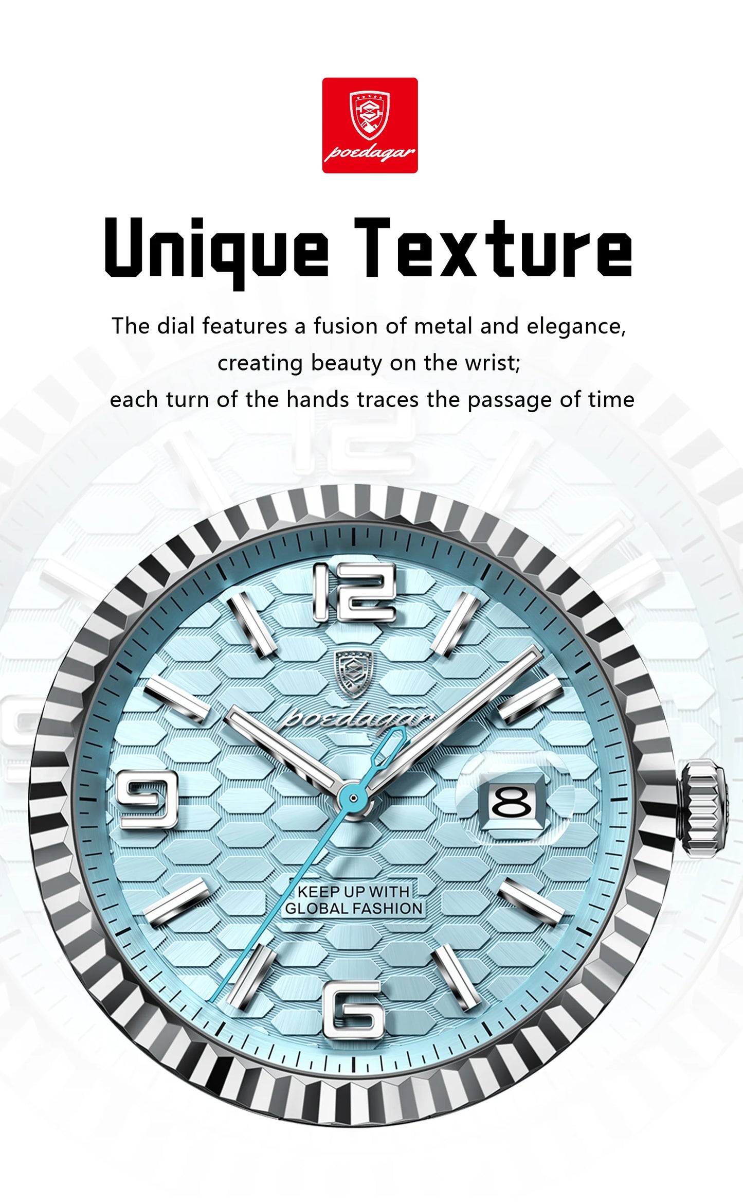POEDAGAR Luxury Stainless Steel Watch