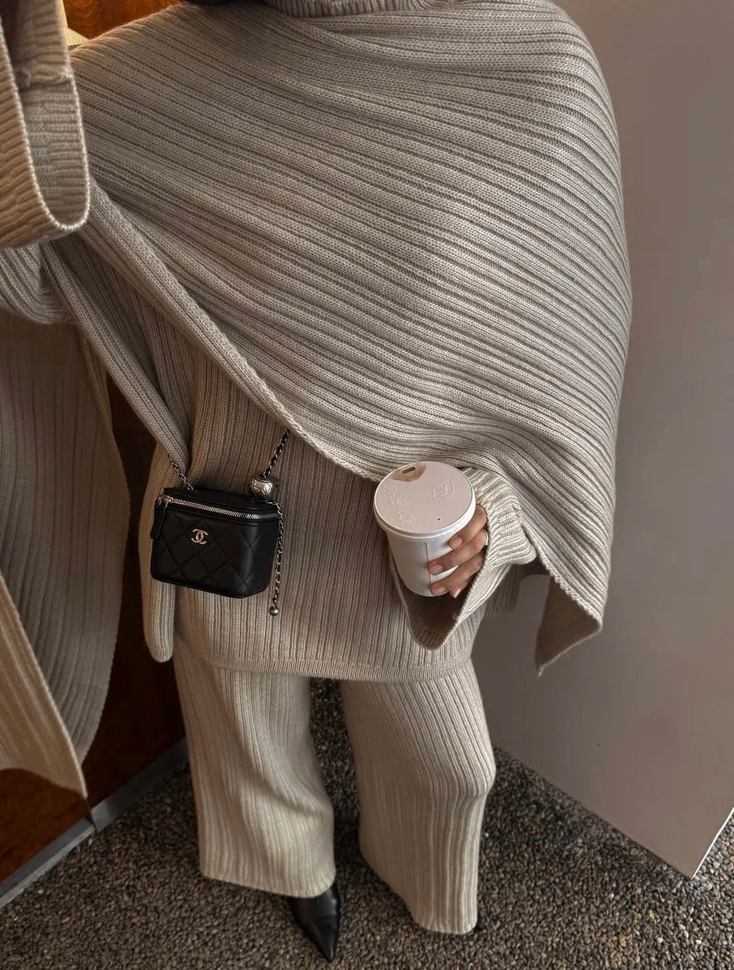 Hirsionsan Soft Elegant Vintage Women Suits 3 Pieces Female Sets O Neck Sweater & Wild Leg Pants with Scarf Knitted TrackSuit