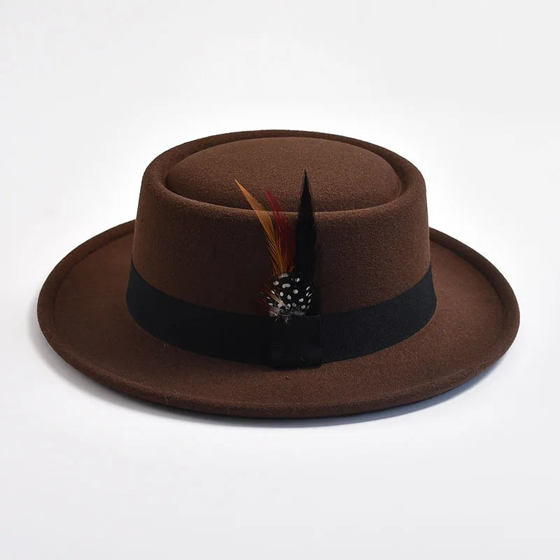 Men's Vintage Felt Fedora Hat with Feather Accent