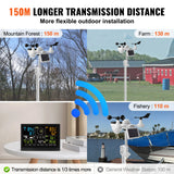 SucceBuy 7-in-1 Wi-Fi Weather Station 7.5 in Color Display + Solar Wireless Outdoor Sensor Alarm Alerts for Temperature Humidity