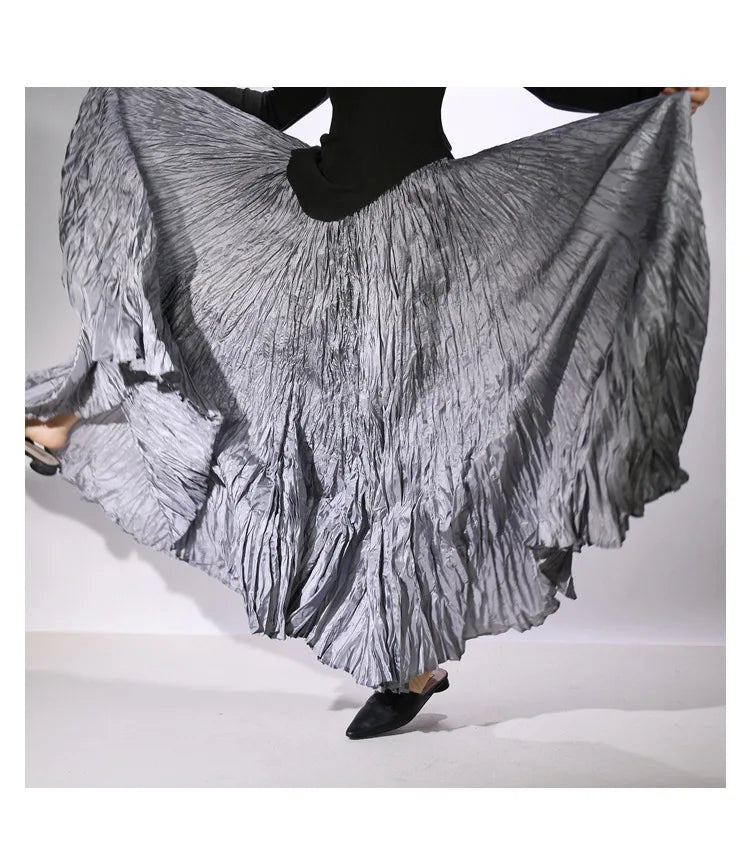 Elegant High-Waist Pleated Maxi Skirt for Women